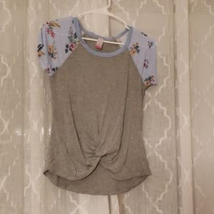 grey and floral t shirt